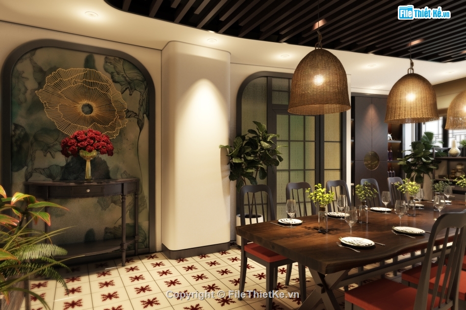 nhà hàng,indochine,3dsmax,nội thất